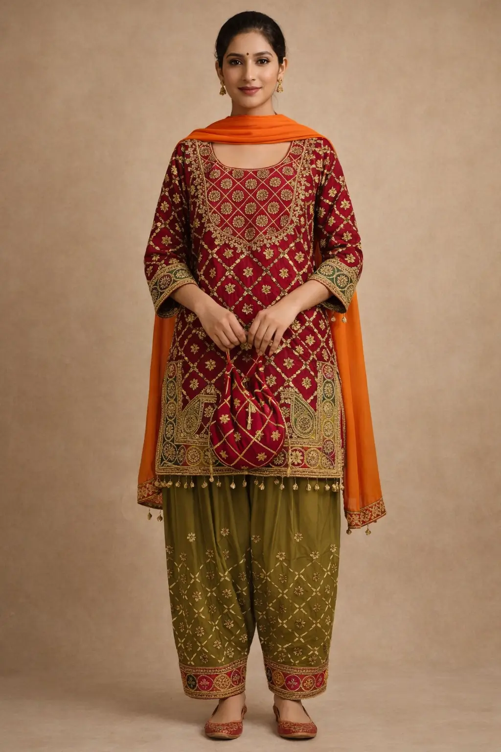 Red Embroidered Kurta Set with Dupatta