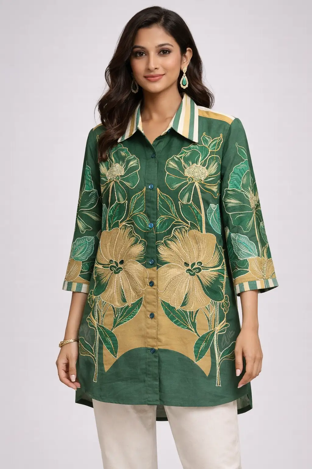 Handcrafted Floral Embroidered Green Co-Ord Set