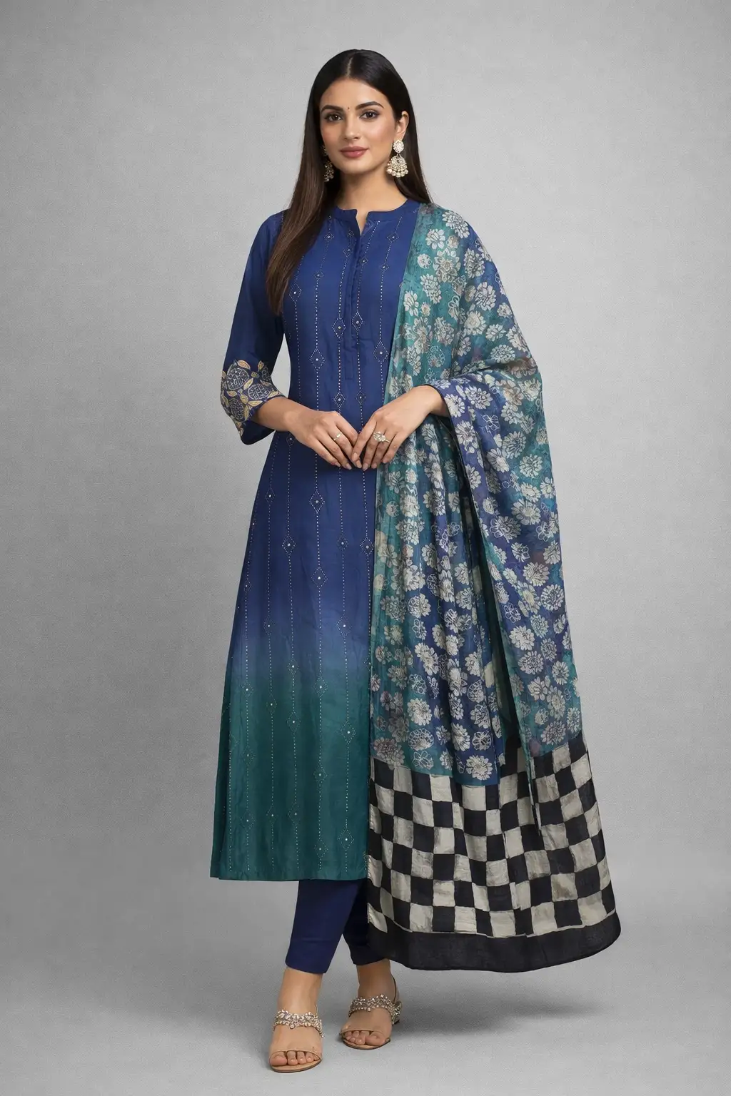 Blue Ombre Kurta Set with Dupatta