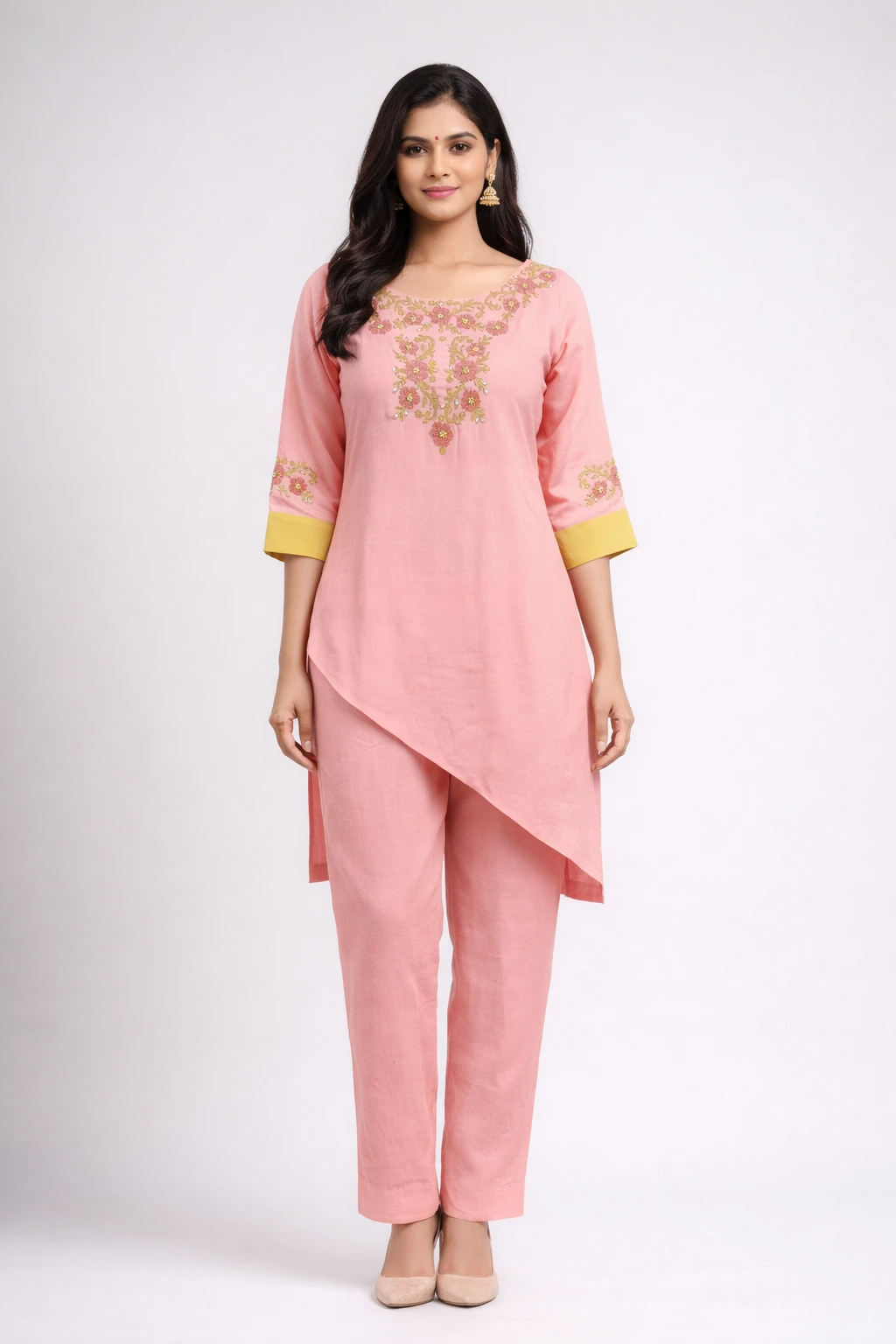 Women Pink Embroidered Dress Set