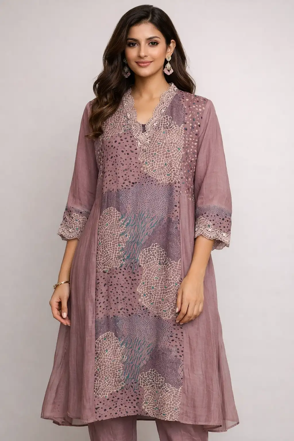 Women Mauve Printed Dress Set