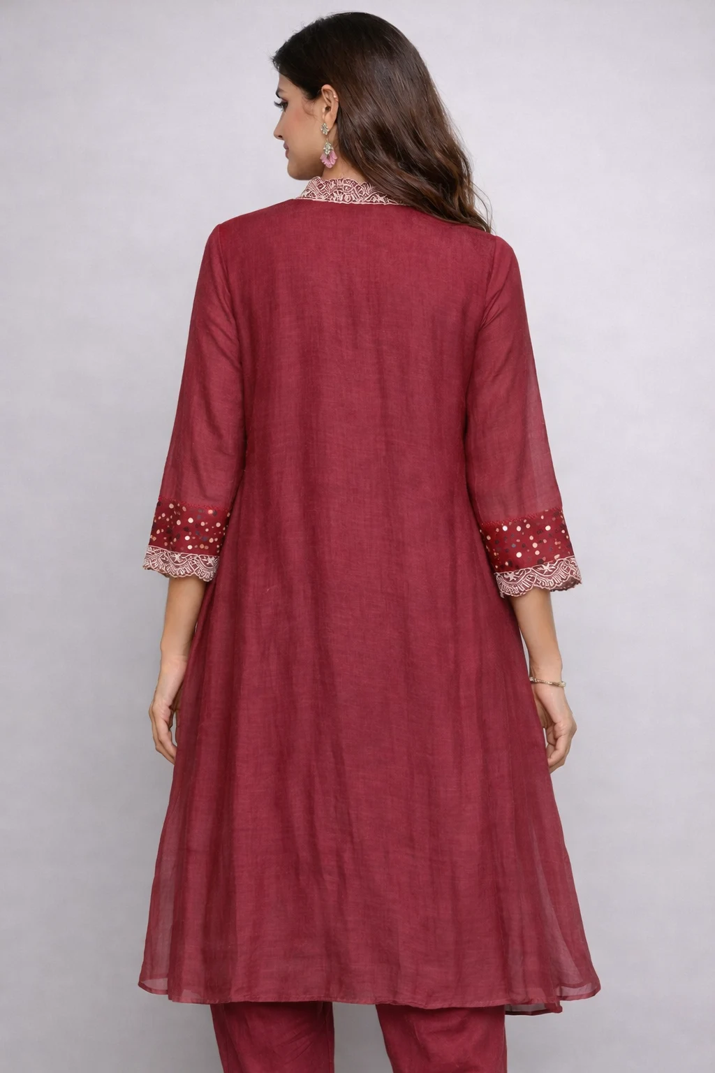 Women Maroon Printed Dress Set