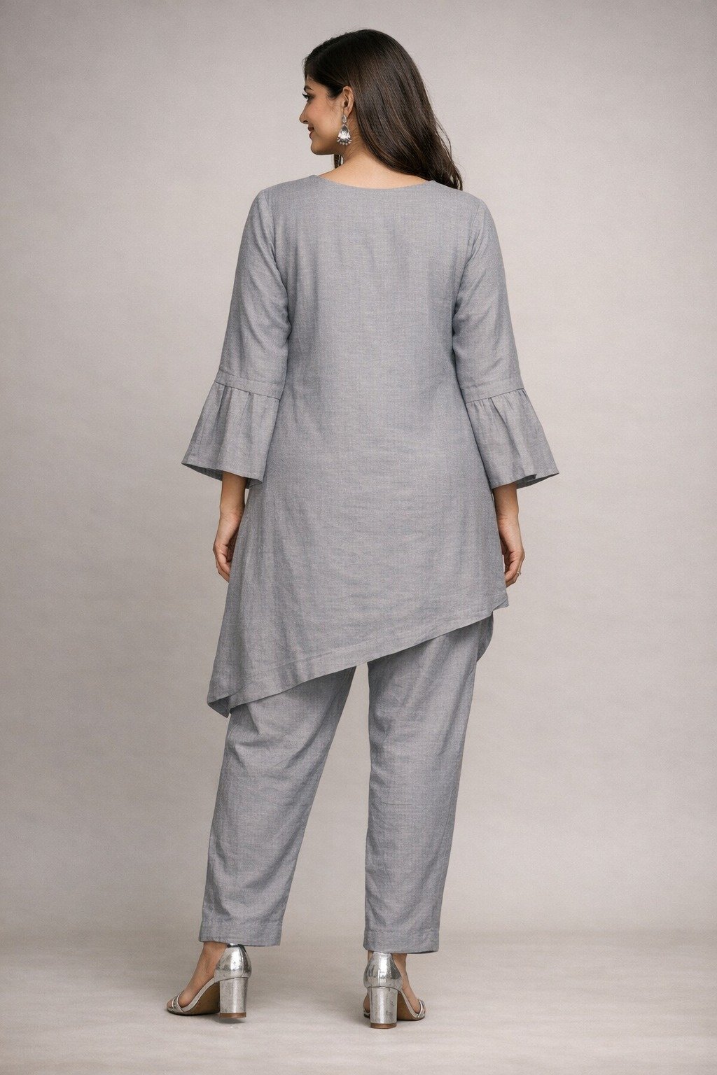 Women Grey Floral Embroidered Dress Set