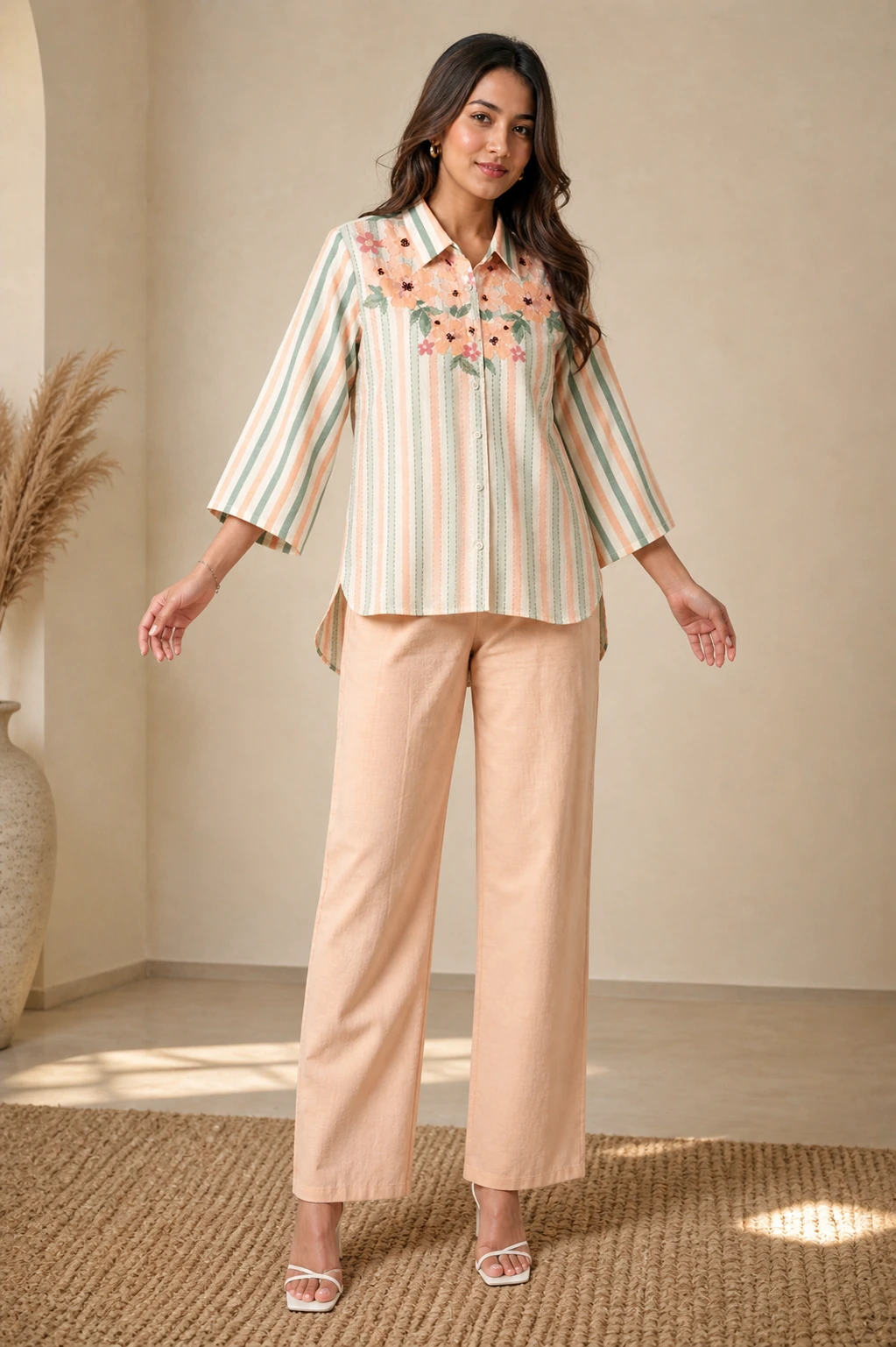 Rabistha Peach Blossom Stripe Co-Ord Set