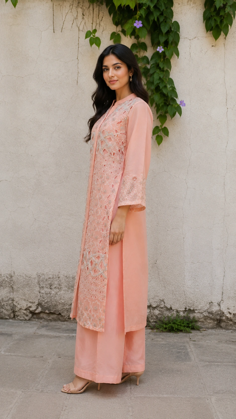 Aaira Peach Embroidered Suit Set | RABISTHA