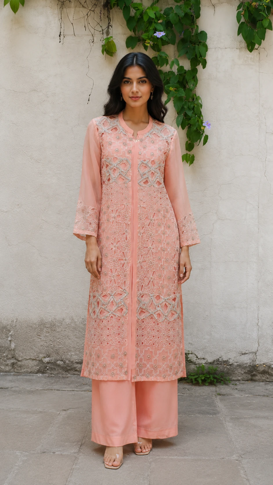 Aaira Peach Embroidered Suit Set | RABISTHA