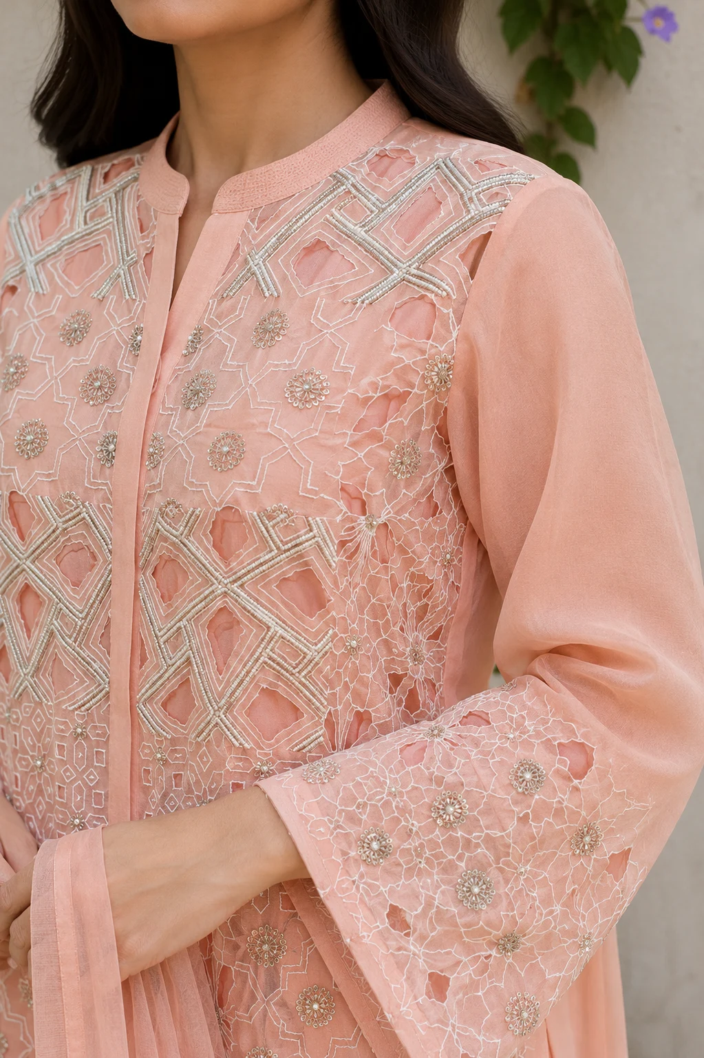 Aaira Peach Embroidered Suit Set | RABISTHA