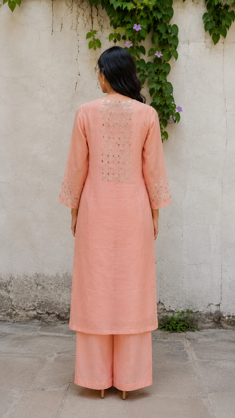 Aaira Peach Embroidered Suit Set | RABISTHA