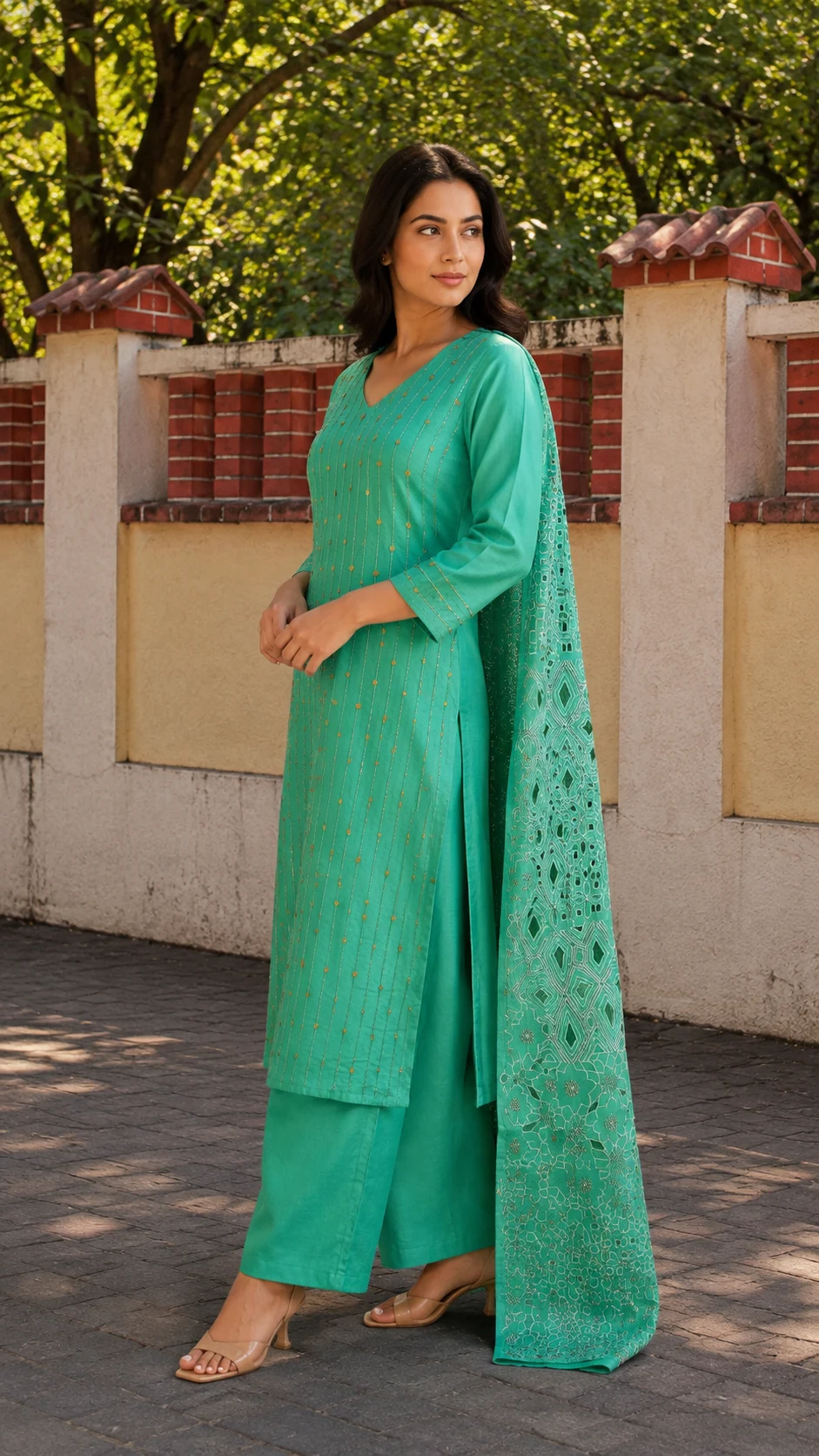 Zoya Emerald Embroidered Suit Set | Rabistha