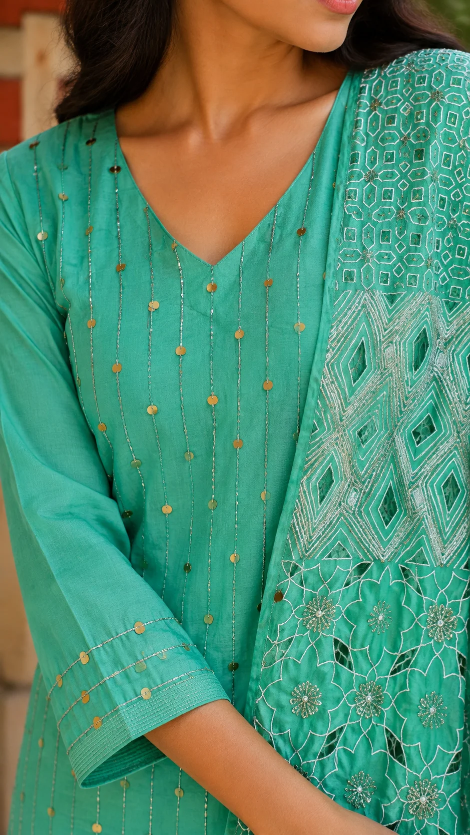 Zoya Emerald Embroidered Suit Set | Rabistha