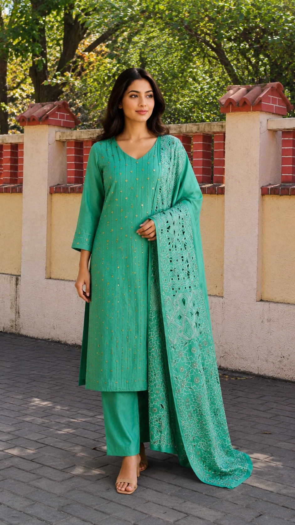 Zoya Emerald Embroidered Suit Set | Rabistha