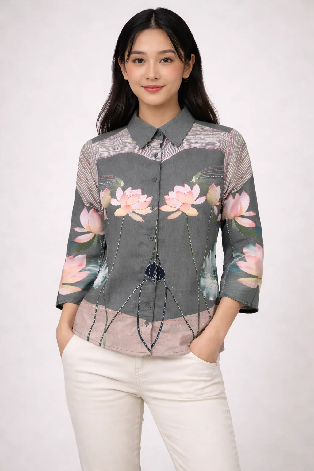 Rabistha Embroidered Lotus Art Printed Co-Ord Set