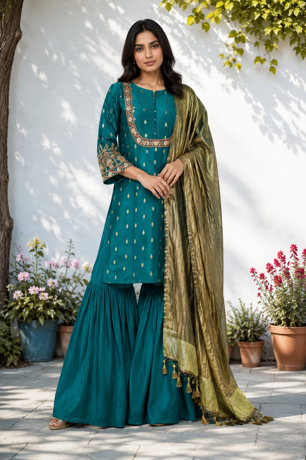 Mahira Teal Embroidered Sharara Set | Rabistha