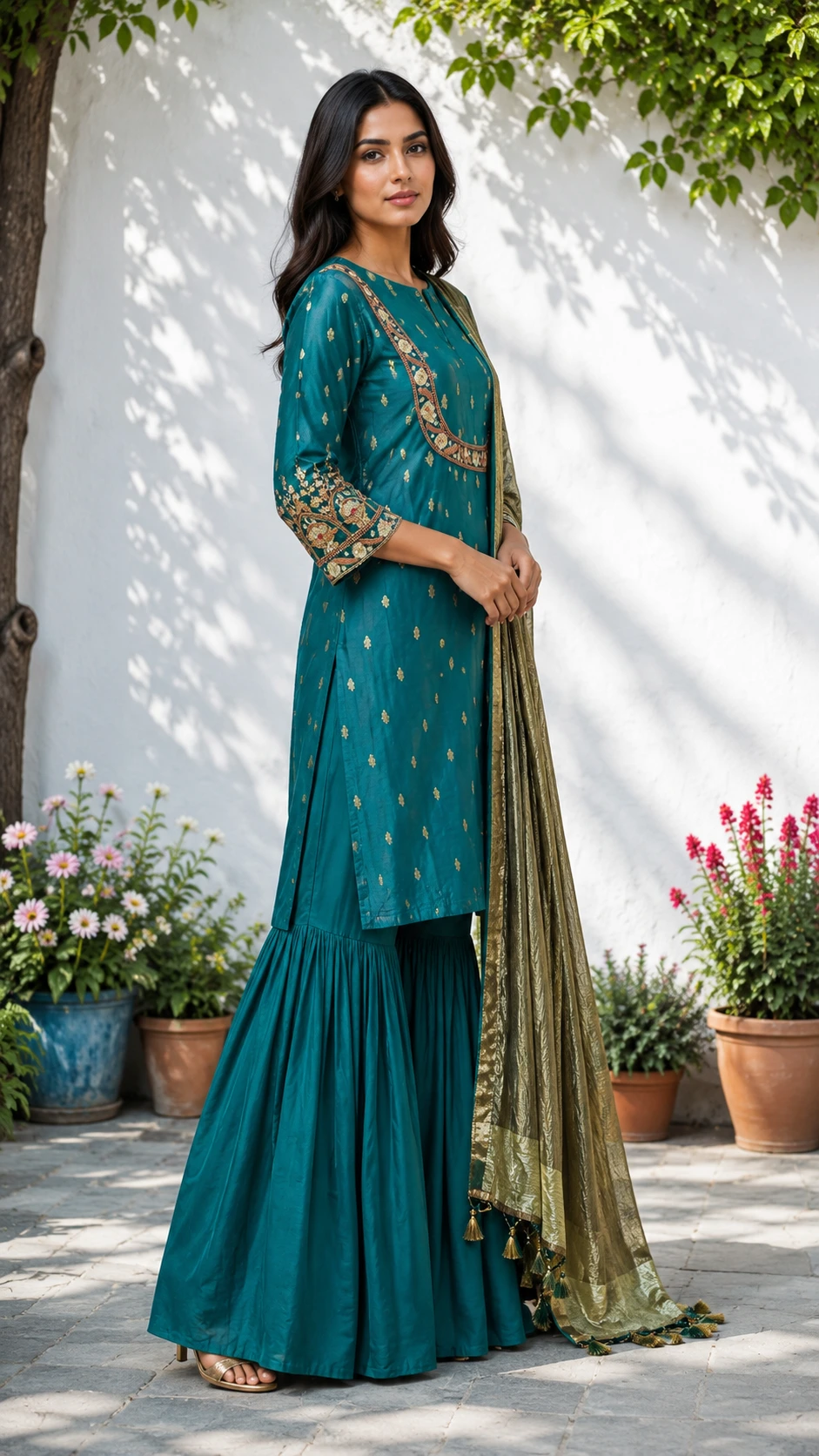 Mahira Teal Embroidered Sharara Set | Rabistha