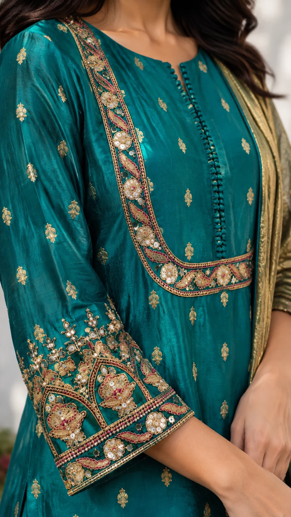 Mahira Teal Embroidered Sharara Set | Rabistha