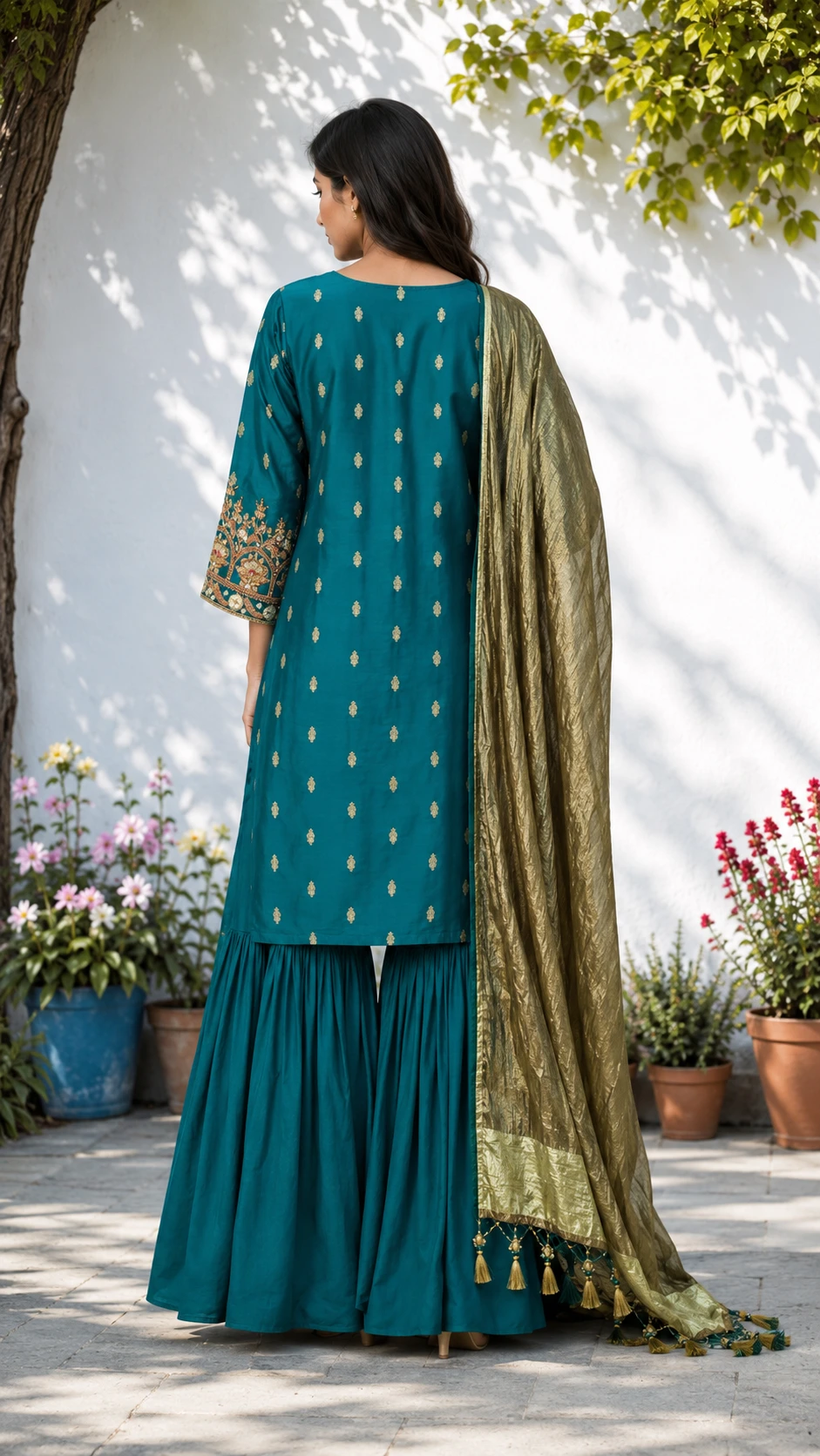 Mahira Teal Embroidered Sharara Set | Rabistha