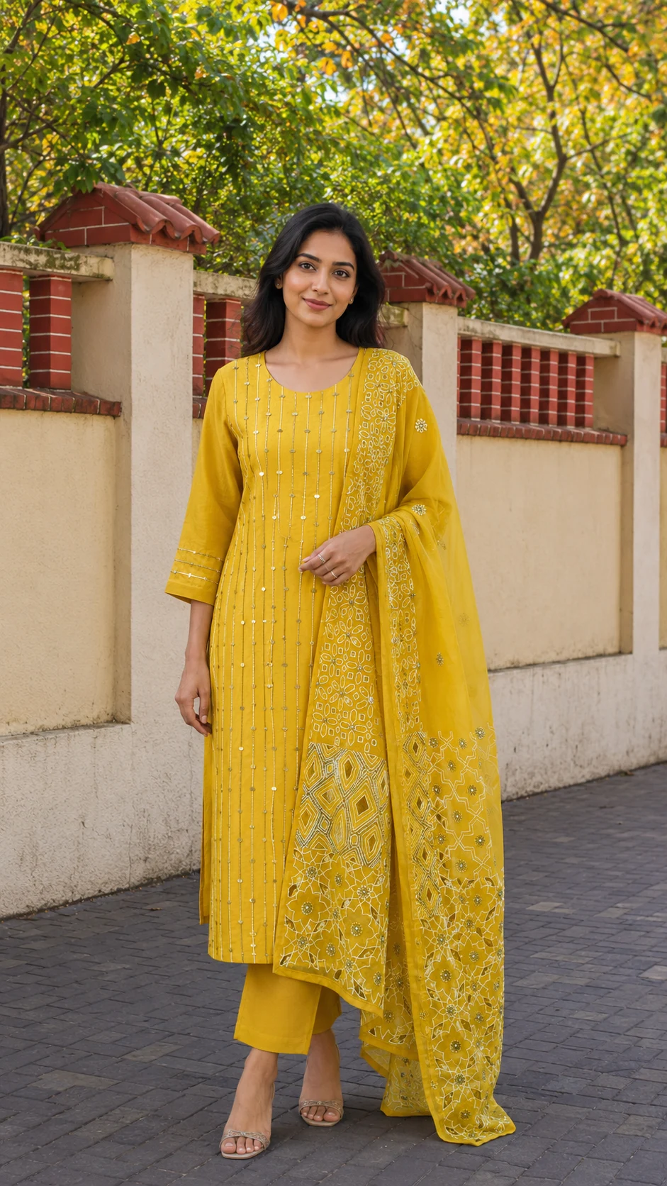 Noor Mustard Embroidered Suit Set – Rabistha