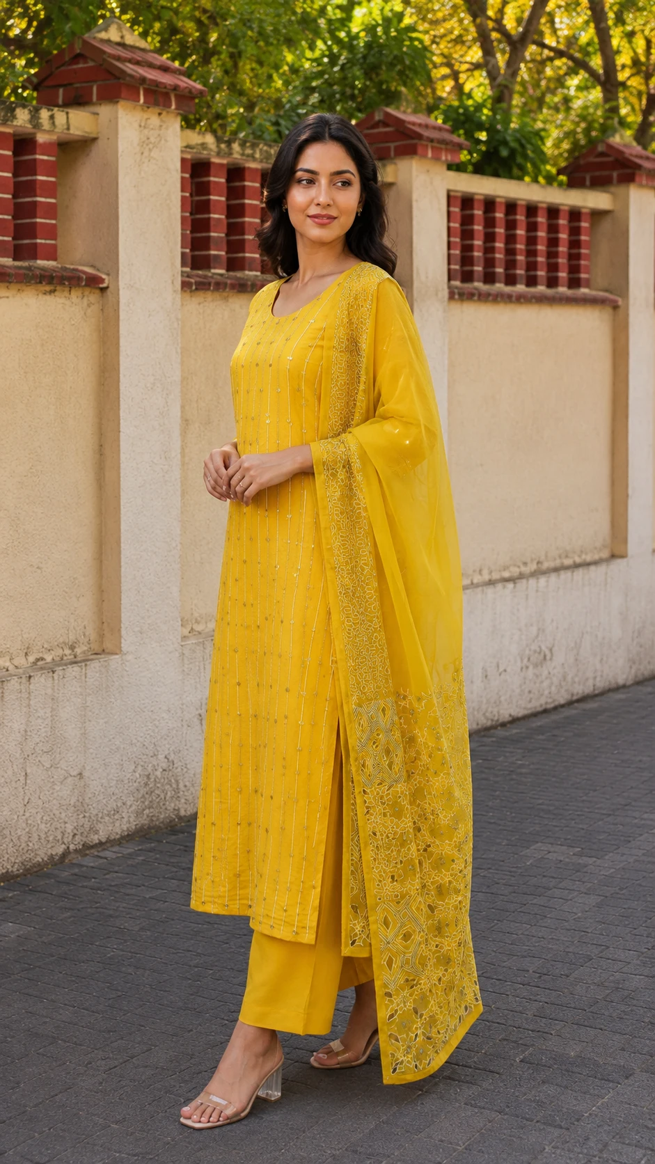Noor Mustard Embroidered Suit Set – Rabistha