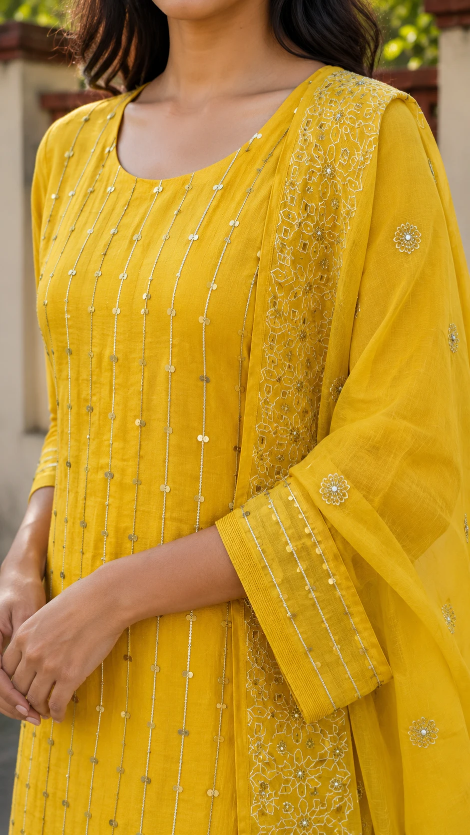 Noor Mustard Embroidered Suit Set – Rabistha