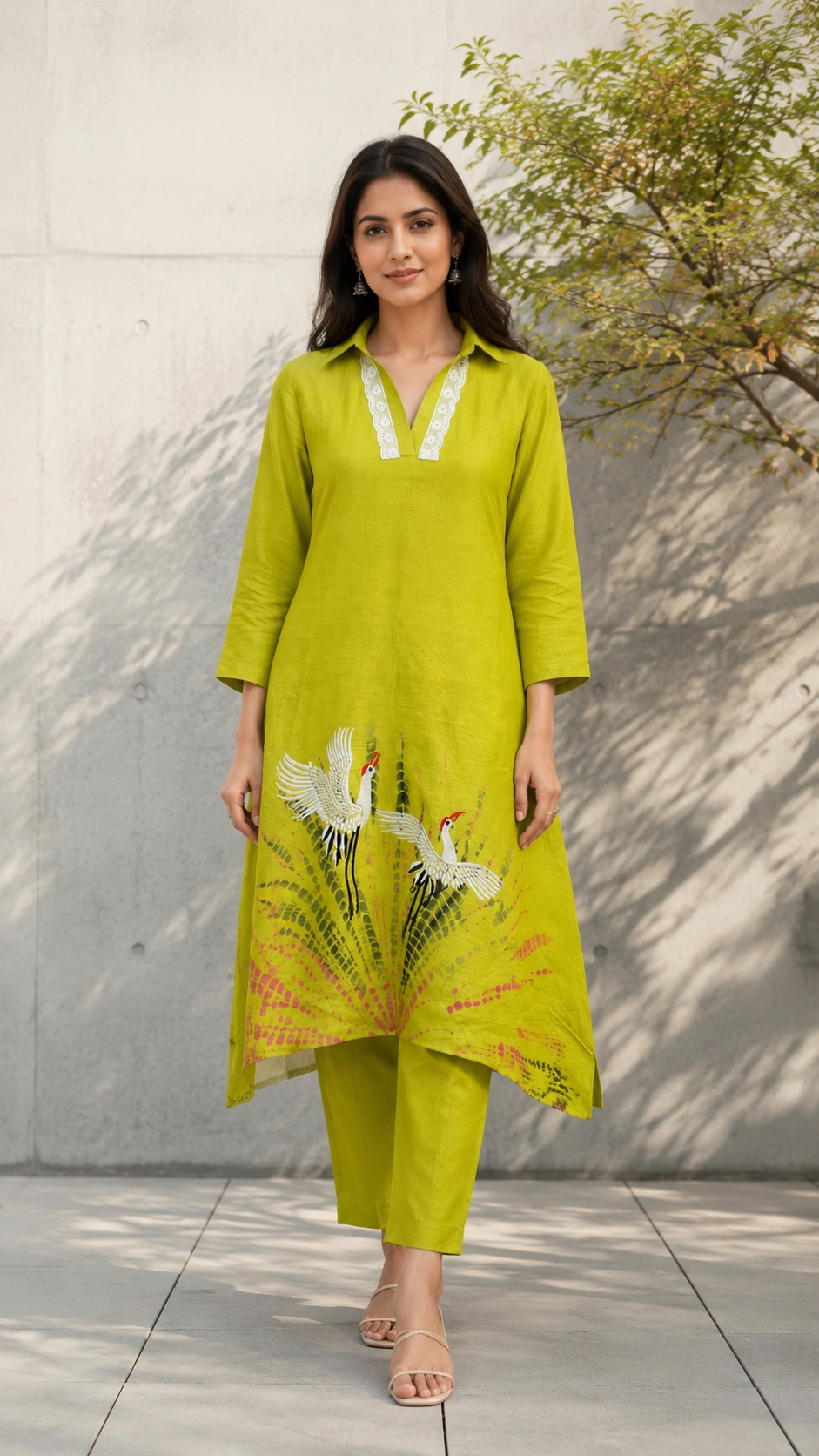 Kiara Lime Crane Kurta Set