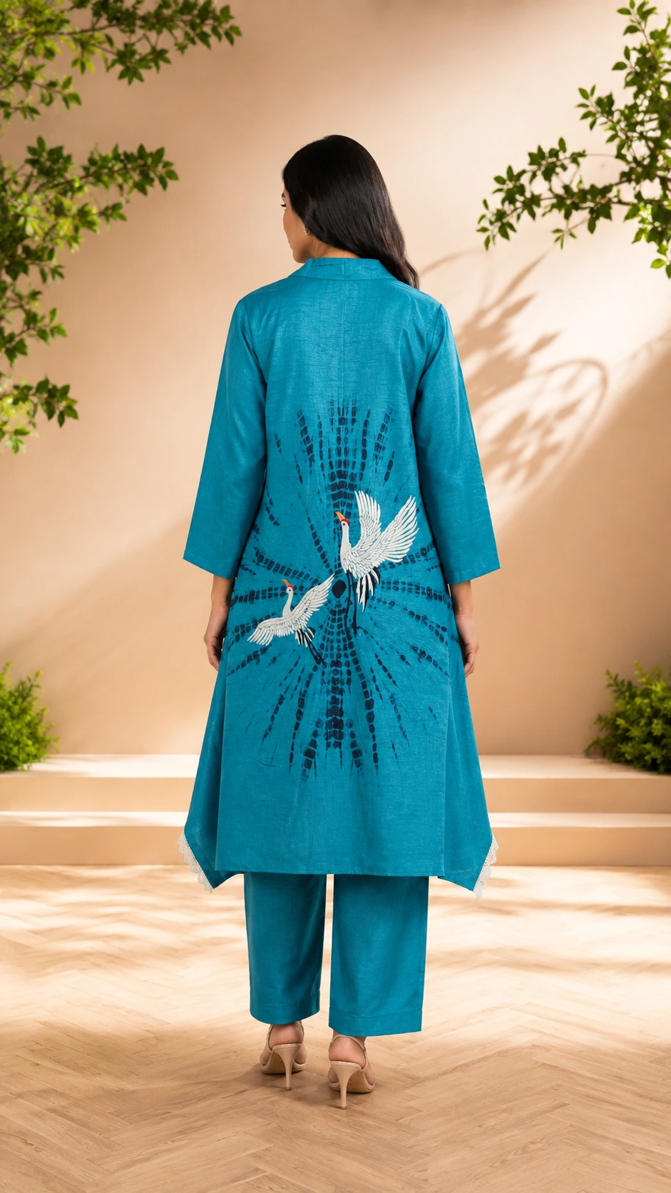 Elara Teal Crane Kurta Set